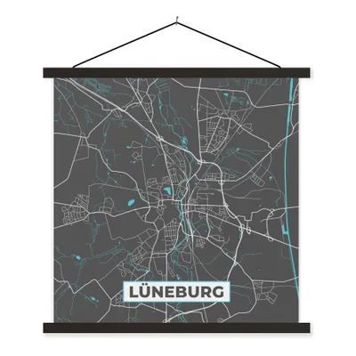 Produktbild von MuchoWow® Textilposter Stadtplan - Lüneburg - Deutschland - Karte 60x60 cm mit schwarzem Rahmen - Posteraufhänger