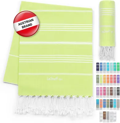 Zdjęcie produktu dla Ręcznik hamam, 100% bawełna organiczna, 95 x 180 cm, limonkowy, na plażę