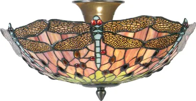 Produktbild von Clayre & Eef Deckenlampe Tiffany Ø 40x23 cm Rosa Metall Libelle
