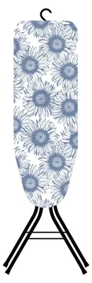 An ironing board with a floral pattern.