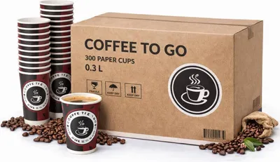 Produktbild von PACKEO Coffee-to-go-Becher Kaffeebecher To Go 300 ml (12 oz) | Pappbecher für Heißgetränke, Braun/Schwarz - 500 Stück