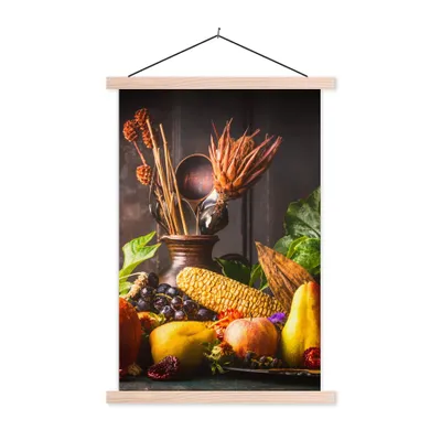 Produktbild von MuchoWow® Textilposter Gemüse - Obst - Rustikal - Tisch 120x180 cm mit holzfarbenen Rahmen - Textil-Plakat