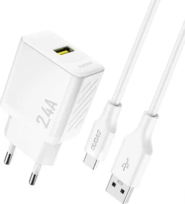 Image de DUDAO Dudao A23TEU Adapter 12Watt 1xUSB-A 1m USB-A to USB-C cable included Hvid