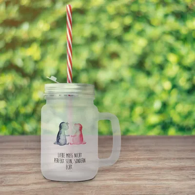 Produktbild von Mr. & Mrs. Panda Glas Axolotl Liebe - Transparent - Geschenk, Valentinstag, Jahrestag, Trinkglas, Eiskaffee, Becher mit Strohhalm, Cocktailglas, Mason Jar