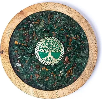 Produktbild von Untersetzer aus Holz, Baum des Lebens, Aventurin und Tigerauge – Packung mit 2 Stück – 10 cm