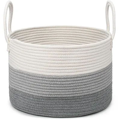 Produktbild von Wäschekorb 32L Geflochten Baumwolle Seil Korb Faltbar mit Henkel 40x25cm Grau
