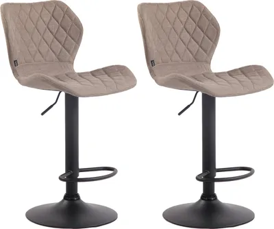 Produktbild von 2er Set Barhocker DIBEL - Stoff Taupe 47x51x88 cm Schwarz | Barstuhl Höhenverstellbar Mit Lehne Drehbar Tresenhocker Tresenstuhl Kneipenhocker