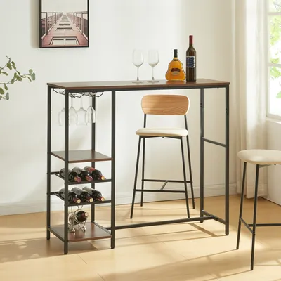 Obrázek produktu pro Barový stůl "Stjørdal" s kovovým rámem 120 x 40 x 105 cm černý / ořechový vzhled