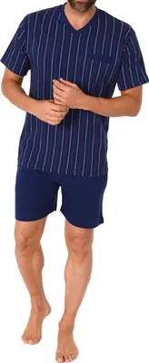 Produktbild von Herren Schlafanzug kurzarm Shorty Pyjama - Streifenoptik - 122 105 90 650 ; rot , 50