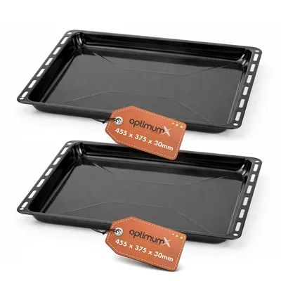 Produktbild von OptimumX Backblech Set 455 x 375 x 30 mm, 2er Set Emaillierte, Fettpfanne & Kuchenblech für Backofen, Ofenblech für Backofen & Herd, Kratzfest