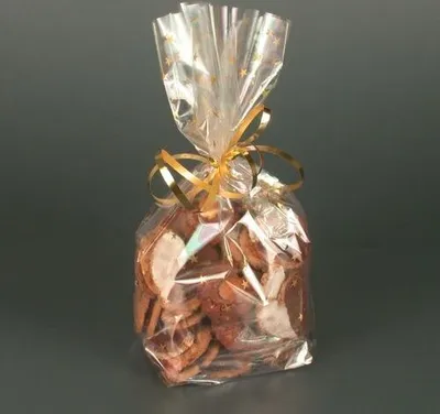 Produktbild von Papstar Bodenbeutel, PP 27 x 18 x 7 cm transparent "Sterne, gold", 20 x 10 Stück