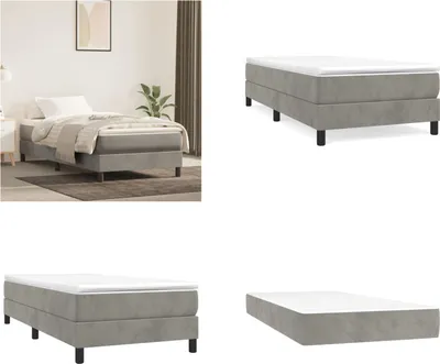 Obrázek produktu pro vidaXL Boxspring postel s matrací světle šedá 90x200 cm samet - Boxspring postel - Boxspringbetten - Bett - Schlafzimmermöbel