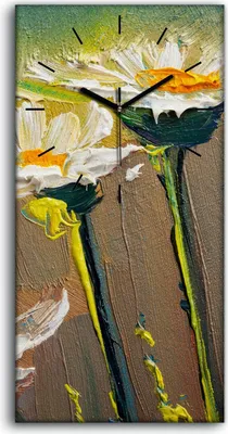 Produktbild von Wandbild Leinwand Bilder mit Uhr Geräuschlos 30x60 Natur Blumen Margeriten - schwarze Hände