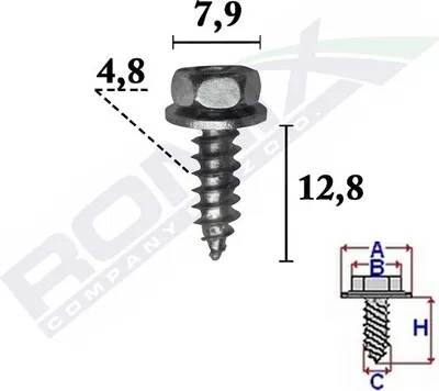 Produktbild von Schraube 10 Stück C70336 Länge 12.8 mm Bolzenkopfdurchmesser 7.9 mm Außengewinde 4.8 mm