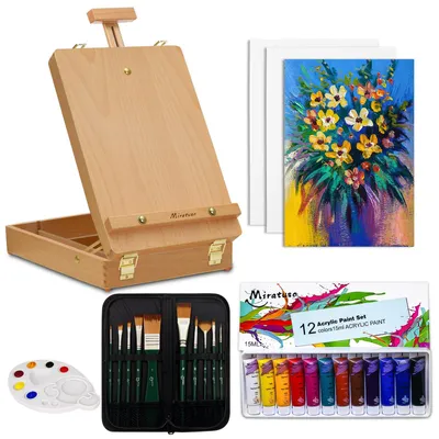 Acrylmal-Set, 27-tlg., mit Tischstaffelei, Farben, Pinseln, Leinwänden