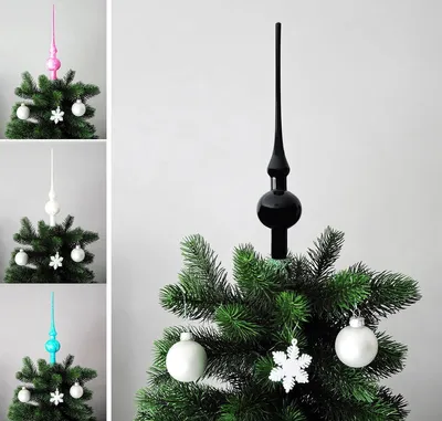 Produktbild von JACK Christbaumspitze Spitze Glas 28cm Eislack Glanz Matt Baumspitze Mundgeblasen Box, Farbe:Schwarz Glanz