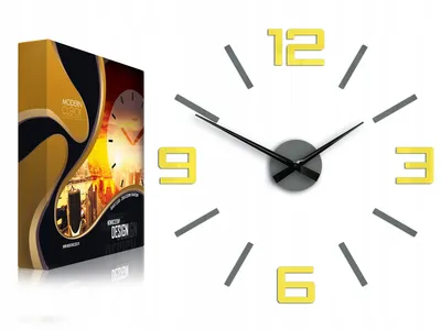 Produktbild von ModernClock, Wanduhr 60cm, Silver grau&yellow, wanduhr groß, Wohnwand, Wanduhr DIY,
