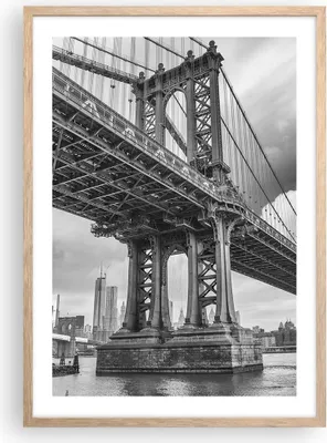 Produktbild von Gerahmtes Poster - Rahmen in heller Eiche - Manhattan Brücke Schwarzweiß - 50x70 cm - Wand Bild - Wanddeko - Wandbilder - Wandposter - Bilderrahmen - Bilder - Kunstdruck - Wandbild - P2NPA50x70-4156