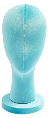 Produktbild von Damen Schaufensterkopf - Perückenständer - PolyurethanSchaum und Samt - Kopfumfang 52,5 cm - Höhe 35 cm, runder Sockel 15 cm - Blau