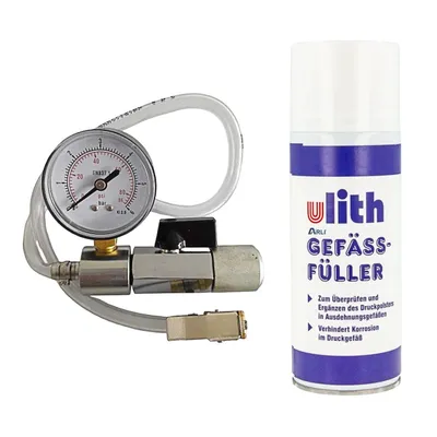 Produktbild von ARLI Gefäßfüller 400 ml brennbar FCKW frei für Membran Ausdehnungsgefäße inkl. Anschlussadapter mit Absperrvorrichtung und Manometer Set