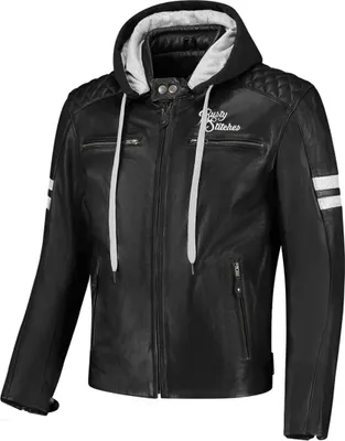 Produktbild von Rusty Stitches Super Jari Hooded V2 Motorrad Lederjacke, schwarz/weiß, 5XL