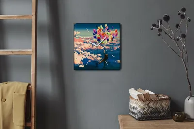 Produktbild von Coloray Hodiny Unikátní 30x30 cm  Tiché hodiny Pro obývací pokoj a kuchyň Nástěnné hodiny Plátno Bílé ručičky hodin - Nebeské balónky
