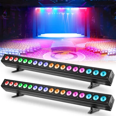 Produktbild von LED Wall Wash Licht - 120W DMX Lichtleiste - 18x10W RGBWAUV - 6/8/11/108/110 Kanäle - Musiksteuerung/Auto/Master-Slave - 2er Set EU-Stecker