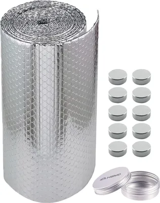 A roll of silver insulating foil and a group of small silver cylinders.