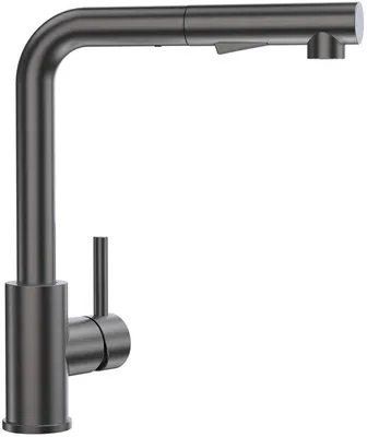 Immagine prodotto di Rubinetto da cucina estraibile, rubinetto da cucina ad alta pressione con doccetta, miscelatore da cucina a 2 getti, rubinetto monocomando per lavabo in acciaio inossidabile, orientabile a 360°, grigio-nero