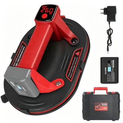 Immagine prodotto di Aspiratore a vuoto elettrico per vetro - Ventosa da 20 cm - Capacità di carico: 200 kg - Portatile, in acciaio, con display intelligente - Rosso, forma ovale