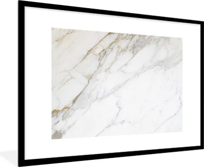 Produktbild von MuchoWow® Gerahmtes Poster Marmor - Stein - Weiß - Gold - Marmoroptik - Stein - Luxus 90x60 cm - Poster mit Schwarzem Bilderrahmen Wandposter Rahmen Foto Bilder - Wanddekoration - Fotos