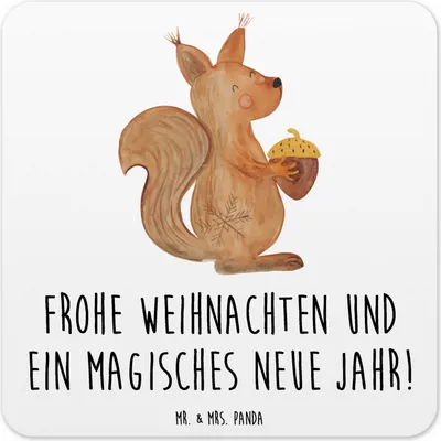 Produktbild von Mr. & Mrs. Panda Untersetzer für Gläser Eichhörnchen Weihnachten 6er Set - Weiß - Geschenk, Glas-Untersetzer, Coaster, Tischuntersetzer, Frohes Neues Jahr, Frohe, Neujahr
