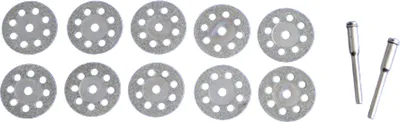 Obrázok produktu pre INF Sada diamantových rezných kotúčov 25 mm s tŕňom (10 kotúčov + 2 tŕne) 30 mm