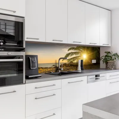 Produktbild von Dedeco Küchenrückwand Motiv: Strand V1, 3mm Acrylglas Plexiglas als Spritzschutz für die Küchenwand Wandschutz Dekowand wasserfest, 3D-Effekt, alle Untergründe, 260 x 60 cm