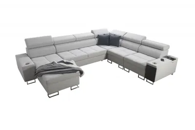 Produktbild von Riesensofa XXL Sofa Wohnzimmer Couch MOREN VIII Big Sofa Ecksofa Ottomane Links Eckcouch mit Schlaffunktion Grau Stoff SAWANA 96