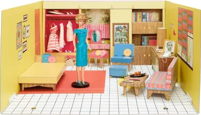 Produktbild von Barbie Puppenhaus Barbie Signature 75th Anniversary Retro Traumvilla (Barbiehaus, Groß, 52 -tlg. Dollhouse, Dreamhouse), Puppenhaus, Barbie, Puppenstu