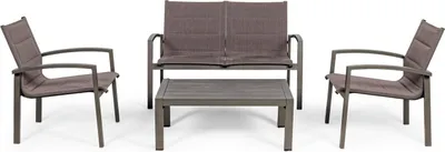 Produktbild von Lounge 4er Set Laiken 1 Bank 2 Stühle 1 Tisch Aluminium Braun