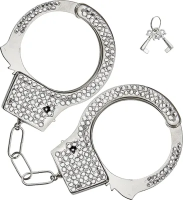 Produktbild von Metall Strass Handschellen mit Schlüssel | Silber