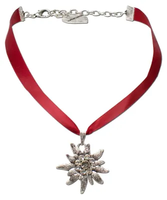 Produktbild von Alpenflüstern Satin-Trachtenkette Strass-Edelweiß - Damen-Trachtenschmuck Dirndl