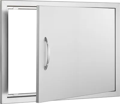 Immagine prodotto di SucceBuy Porta di accesso al barbecue, 685 x 508 mm, porta singola per cucina esterna. Montata ad incasso in acciaio inox. Montaggio verticale a parete con maniglia per isola barbecue e stazione barbecue