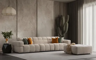 Image de Canapé 4 places avec pouf, ensemble pour salon, canapé modulaire, canapé en tissu