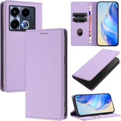Produktbild von Litchi Leder Handyhülle für Infinix Note 40 4G Wallet Kartenfächer Standfunktion Hülle Violett