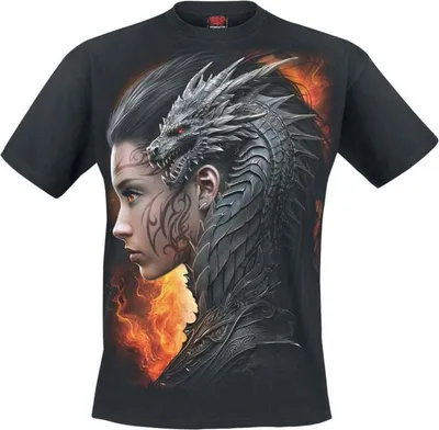 Produktbild von Spiral T-Shirt Herren Draco Queen schwarz Drachen, Rockwear 100% Baumwolle XXL