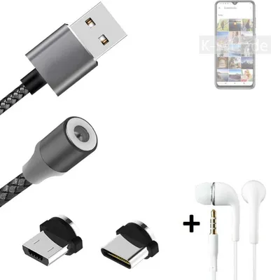 Produktbild von K-S-Trade® Hochwertiges Magnet-Lade-kabel Sync-Kabel Daten-Kabel + Kopfhörer kompatibel mit Cubot Note 30 mit USB-Typ-C-Anschluss und