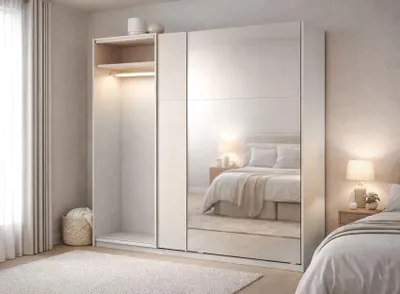 Image de AX LIVING Armoire à portes coulissantes Miroir Lunoria 221 cm Cachemire avec LED