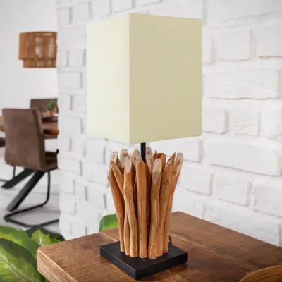 Produktbild von riess-ambiente Handgearbeitete Treibholz Tischleuchte EUPHORIA 45cm Beige mit Leinenschirm Tischlampe Nachttischlampe