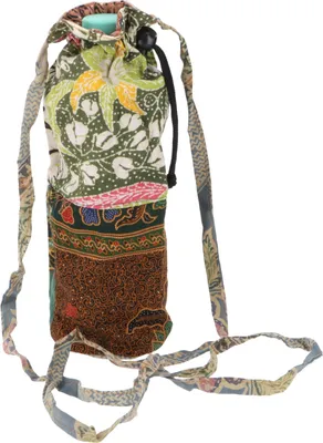 Immagine prodotto di Borsa per borraccia, Portabottiglie Patchwork Batik Etno - Verde, Unisex - Adulti, Cotone, 24*7*7 cm, Borsa a tracolla alternativa, Borsetta in tessuto