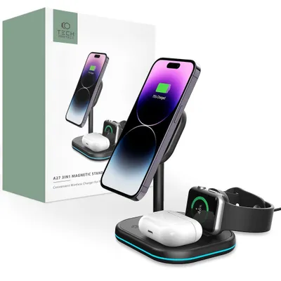 Obrázek produktu pro Tech-Protect A27 MagSafe bezdrátová nabíječka na mobil / Apple Watch / Airpods, černá