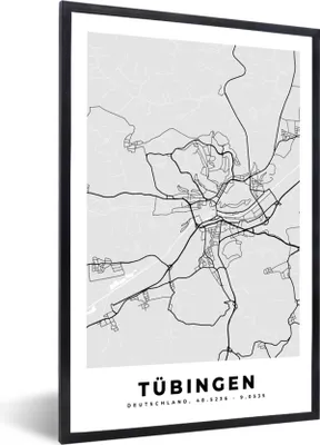 Produktbild von MuchoWow® Gerahmtes Poster Karte - Tübingen - Karte - Deutschland 20x30 cm - Poster mit Schwarzem Bilderrahmen Wandposter Rahmen Foto Bilder - Drucken - Bilder Poster im Rahmen