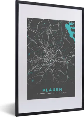 Produktbild von MuchoWow® Gerahmtes Poster Stadtplan - Deutschland - Blau - Plauen - Karte 40x60 cm - Poster mit Schwarzem Bilderrahmen Wandposter Rahmen Foto Bilder - Poster in Rahmen